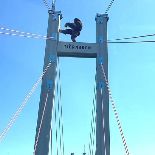 Drönarfilmad VFX-scen med King Kong på Tjörnbron
