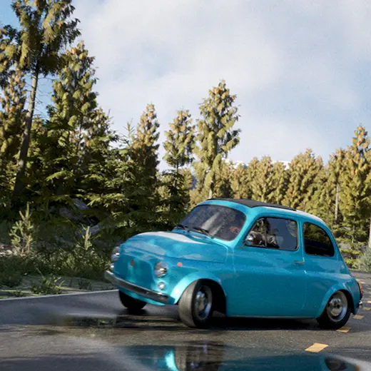 3D-rendering av klassisk Fiat 500D i Unreal Engine