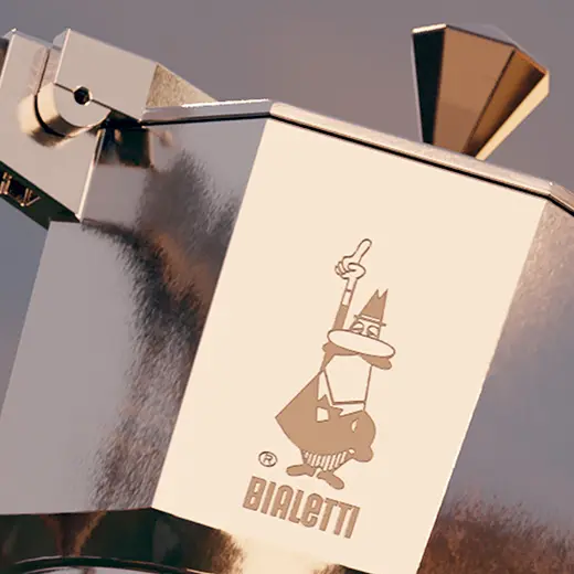 Produktvisualisering av Bialetti Moka Express med vätskesimulering