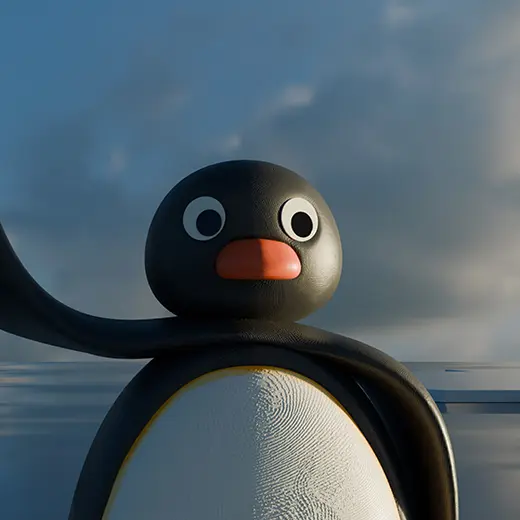 3D-skulptering och rendering av Pingu skapad i Blender
